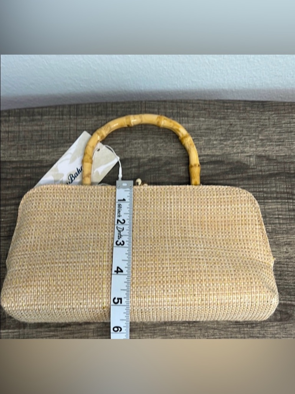 Tommy Bahama Beige Woven Clutch with Bamboo Handle - Picture 6 of 6